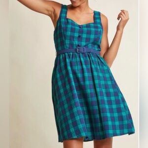 ModCloth Blue and Green Gingham Dress